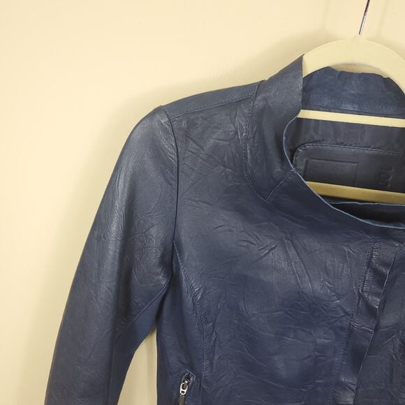 Cigno Nero Blue Leather Moto Jacket Size 36 - Picture 7 of 12